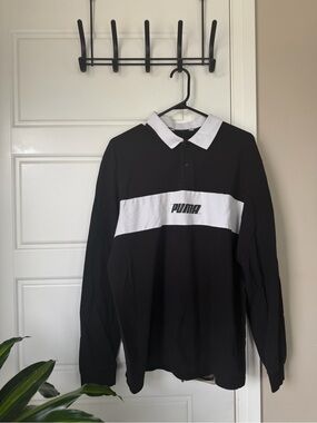 Puma Black & White Long-Sleeve Rugby Polo